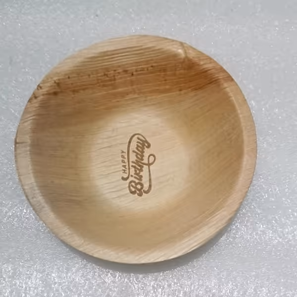 Laser Engraved Round Areca Bowl with custom birthday branding logo