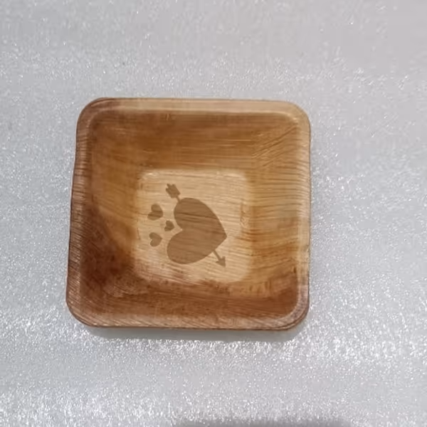 Laser Engraved Square Areca Bowl with custom heart branding logo